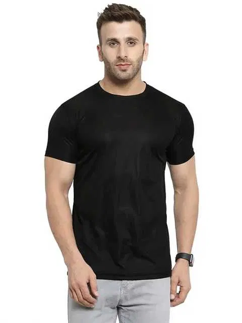 Stylesmyth Polyester Mens T-Shirt (Black, L) (SS-29)