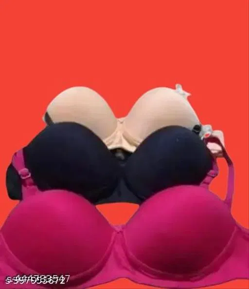 Cotton Solid Bra for Women & Girls, Multicolour, Pack of 3 (38B)