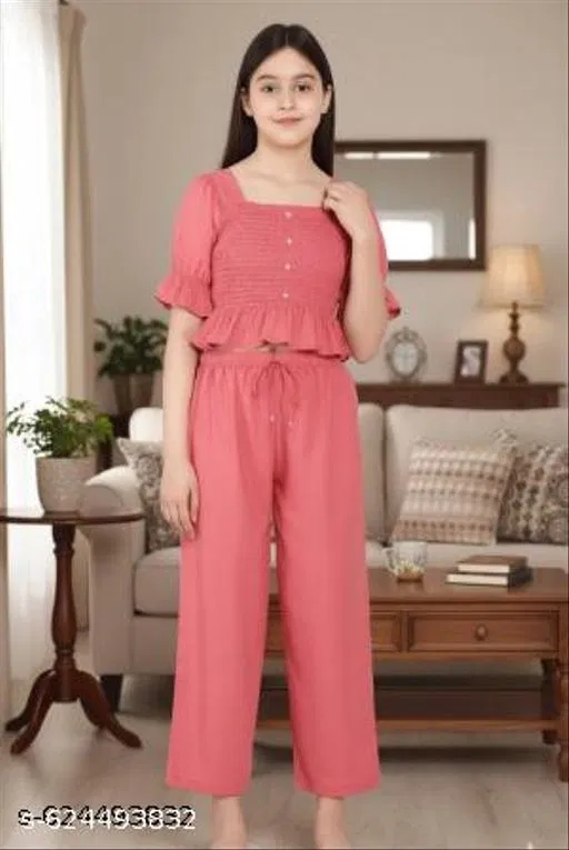 Palazzo Set for Kids (Peach, 13-14 Years)