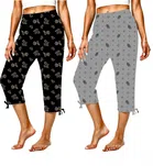 Cotton Printed Capris for Women (Multicolor, L) (Pack of 2)