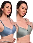 Cotton Solid Bra for Women & Girls, Grey, Pack of 2 