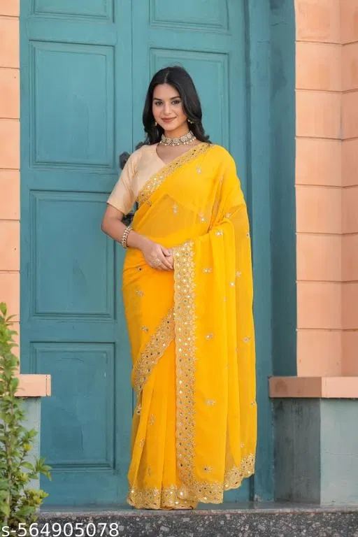 Festive Yellow Saree for Women (Yellow)