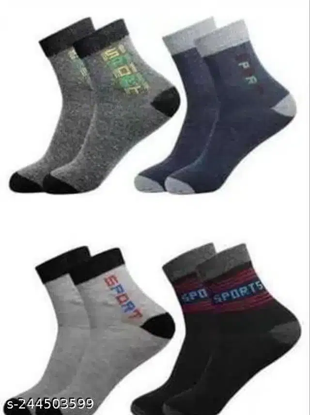 Cotton Blend Socks for Unisex (Multicolor, Pack of 4)
