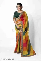 Georgette Solid Saree for Women, Multicolor 