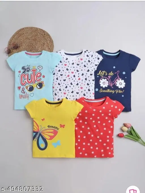 Hosiery Cotton Printed T-Shirt for Kids, Multicolor, Pack of 5 (7-8 Years)