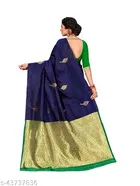 Litchi Silk Zari Woven Saree for Women, Navy Blue 