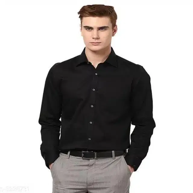 Cotton Solid Full Sleeves Shirt for Men (Black, S)