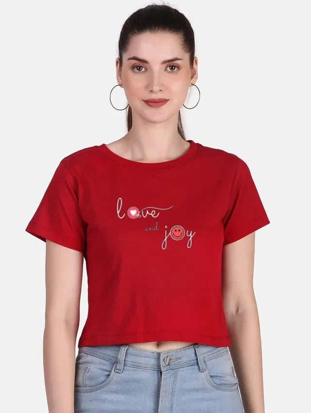 Cotton Blend Printed Top for Women (Maroon, XL)