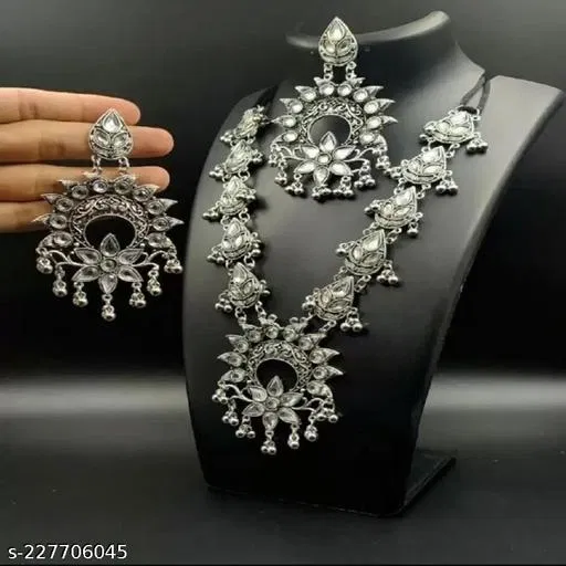 Oxidised Mirror Necklace Set