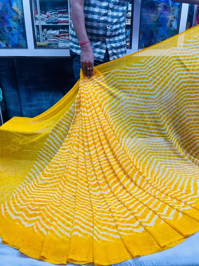 Georgette Applique Saree for Women (Yellow, 6.3 m)