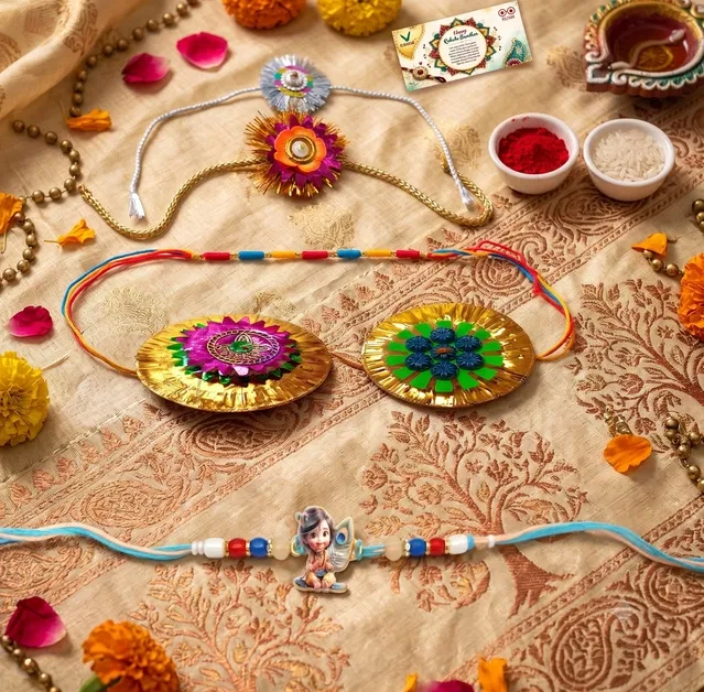 Fabric Rakhi, Pack of 6 (Multicolor, Free)