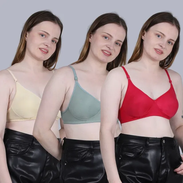 Cotton Non-Padded Bra for Women, Multicolour, Pack of 3 (36B)
