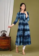 Printed Crepe Kurtis for Women, Blue 