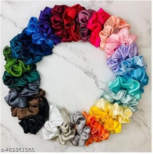 Stylish Fabric Scrunchies for Women (Multicolor, Pack of 8)