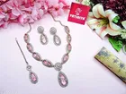 Mehandi Finish Sparkling Necklace Set with Maang Tikka for Women 