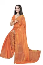 Satin Solid Saree for Women, Orange 