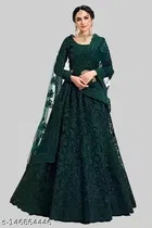 Net Embroidered Semi Stitched Lehenga Choli with Dupatta for Women 