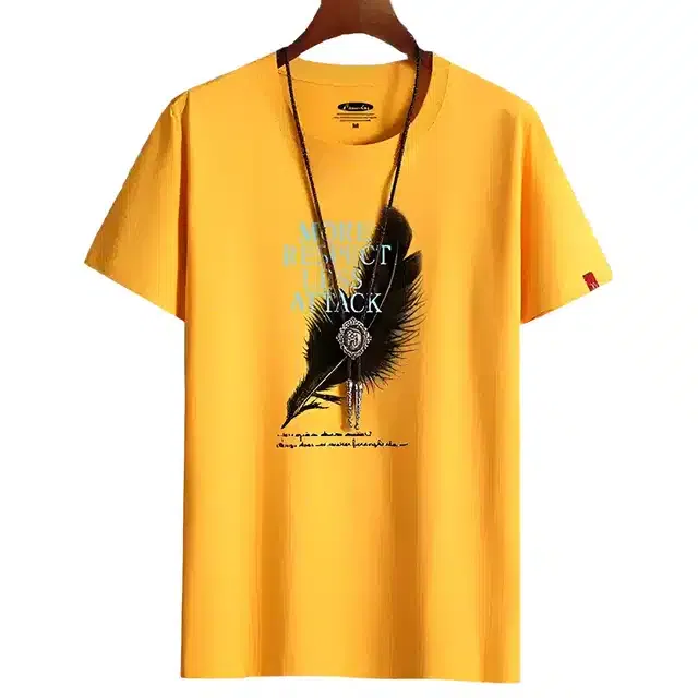 Printed Half Sleeves T-Shirt for Men (Mustard, L)