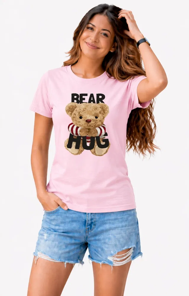 Cotton Blend Tshirts for Women (Pink, XL)
