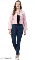Denim Jacket for Women (Pink, XL)