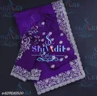 Organza Solid Saree For Women, Purple