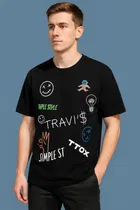 Round Neck Printed T-Shirt for Men (Black, XL)
