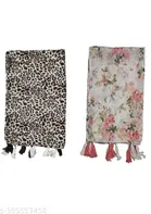 Poly Chiffon Printed Scarves for Women, White, Pack of 2