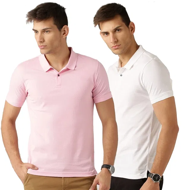 Polo Cotton Blend T-shirts for Men, Pack of 2 (Multicolor, L)