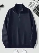 Fleece Solid Sweatshirt for Men, Navy Blue 