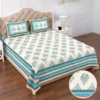 KC Jaipuri Cotton King Bedsheeet Leaf Printed 90x108in Blue