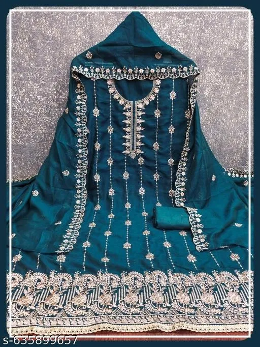 Vichitra Silk Punjabi/All Over Suits (Blue, 6.85 meter for Women (3XL)