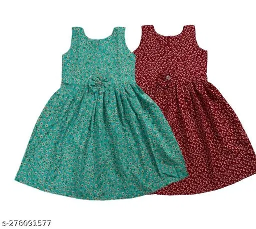 Pack Of 2 Frocks & Dresses for Girls (Green, 4-5 Years)
