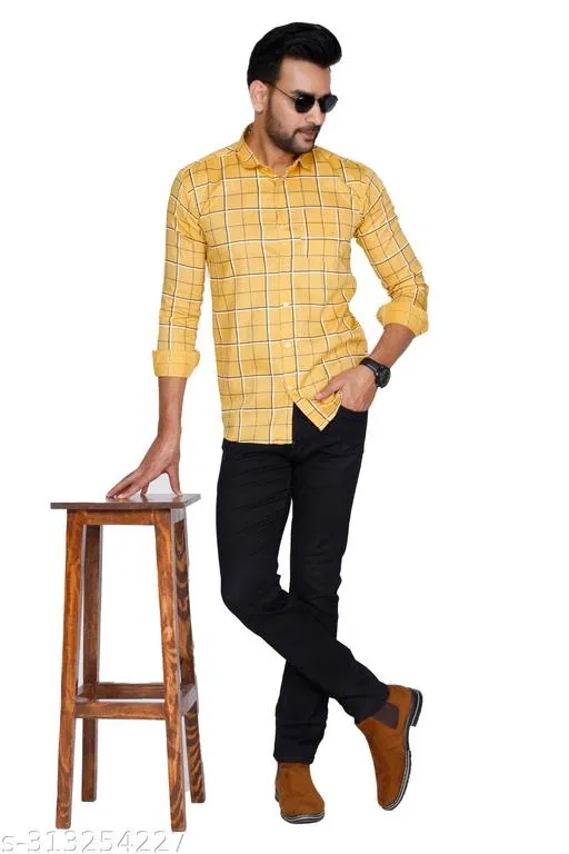 Cotton Blend Checked Shirt for Men, Yellow (XXL) Pack of 1