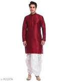 Dupion Silk Solid Kurta with Dhoti for Men 