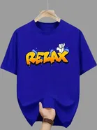 Polyester Printed Half Sleeves T-Shirts For Men, Blue 