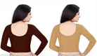 Lycra Ready Made Blouse for Women, Yellow & Maroon, Pack of 2 