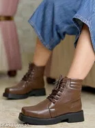Solid Heeled Boots for Women Brown 