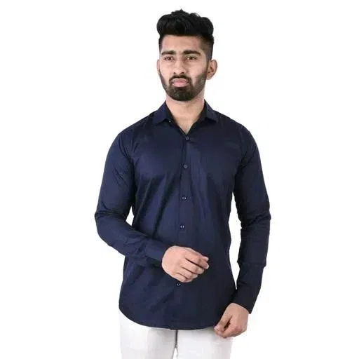 Men's Solid Shirt (Navy Blue, L) (ME-14)