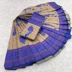 Litchi Silk Zari Embroidered Saree for Women, Cream & Blue 