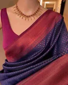 Litchi Silk Woven Design Saree for Women, Navy Blue 