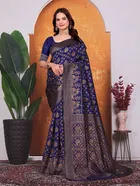 Banarasi Silk Embroidered Saree for Women (Navy Blue, 6.3 m)
