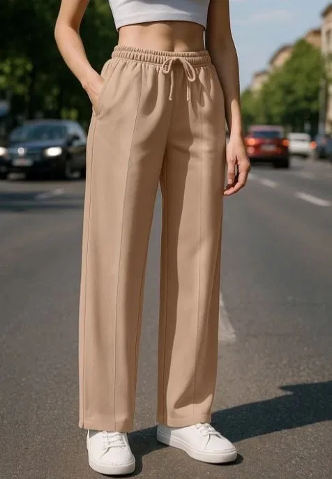 Poly Twill Straight Trouser / Pant for Women (Beige, L)