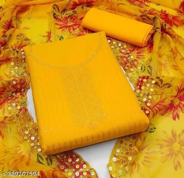 Embroidered Unstitched Suit for Women (Yellow, 2.25 m)