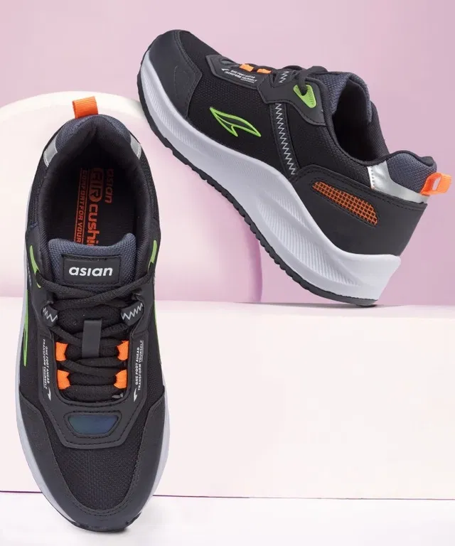 ASIAN Black Sports,Walking,Training,Gym,Stylish, Running Shoes For Men/Boys (nexon-13-BLACK-PGREEN-8)