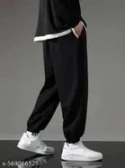 Cotton Blend Solid Trackpant for Men, Black 