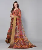 Women's Designer Printed Linen Zari Border Saree with Blouse Piece 