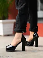 [163] Black Solid Pointed Toe Pumps for Women 