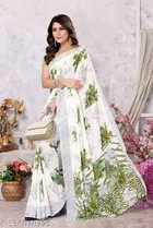 Georgette Printed Saree for Women, Green 