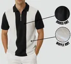 Polo Neck Colorblocked T-Shirt for Men, Black & White 