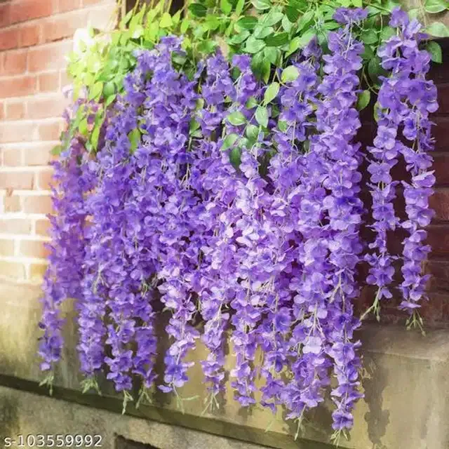 Polyester Artificial Hanging Flower Garlands (Lavender & Green, Pack of 6)